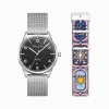 Outlet Set Code TS schwarze Uhr und Armband farbiger Nachthimmel Damen Uhren|Damenuhren